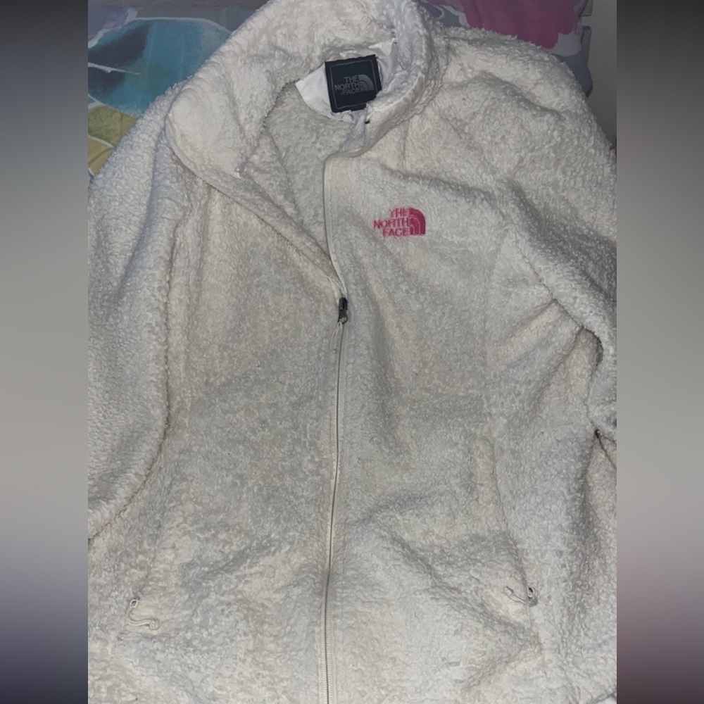 White Fuzzy North Face Jacket